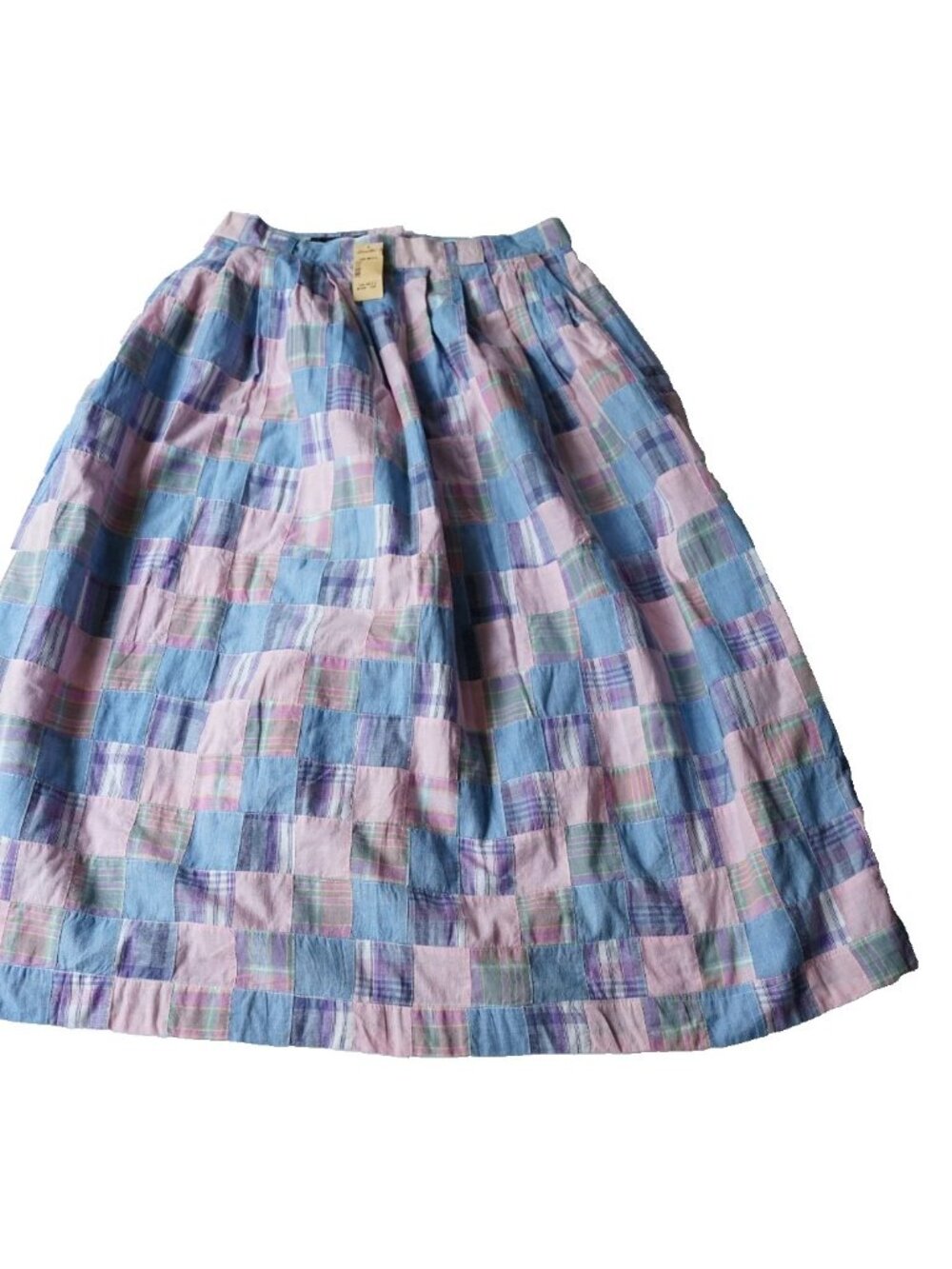 Vintage 90's Eddie Bauer Plaid Patchwork Cotton A-Line Midi Skirt